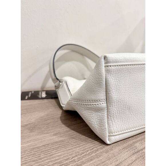 Longchamp Le Roseau Shoulder Bucket Bag White Fine-Grain Cowhide Leather - Picture 9 of 12
